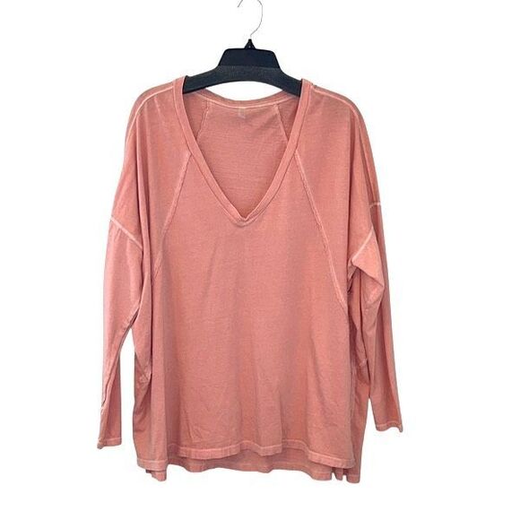 FP Movement By Free People Womens V-Neck Cotton Dropped Shoulder Top Peach Small - Picture 1 of 8